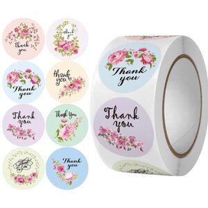 500 Thank You Stickers,1" Round Frames Thank You Stickers Roll 8 Floral Designs‍